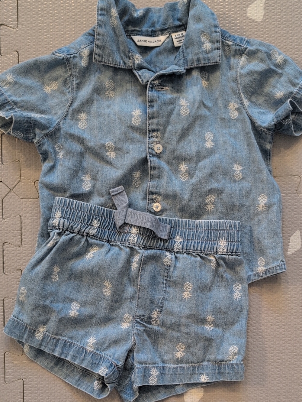 Janie and Jack Light Blue Denim Pineapple Short Set 6-12 Months